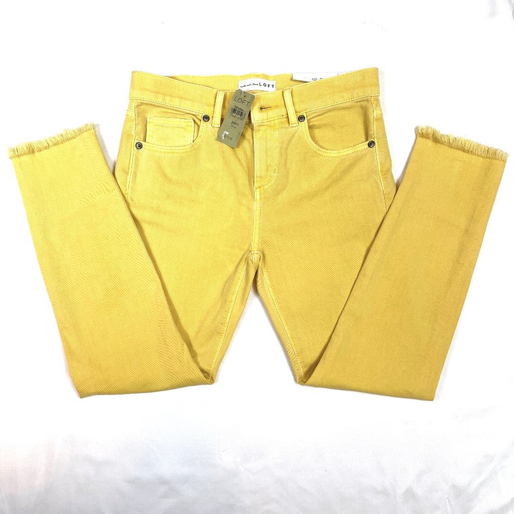 NWT Loft modern skini crop yellow Frayed hemstretchy Cotton jeans - Picture 4 of 8